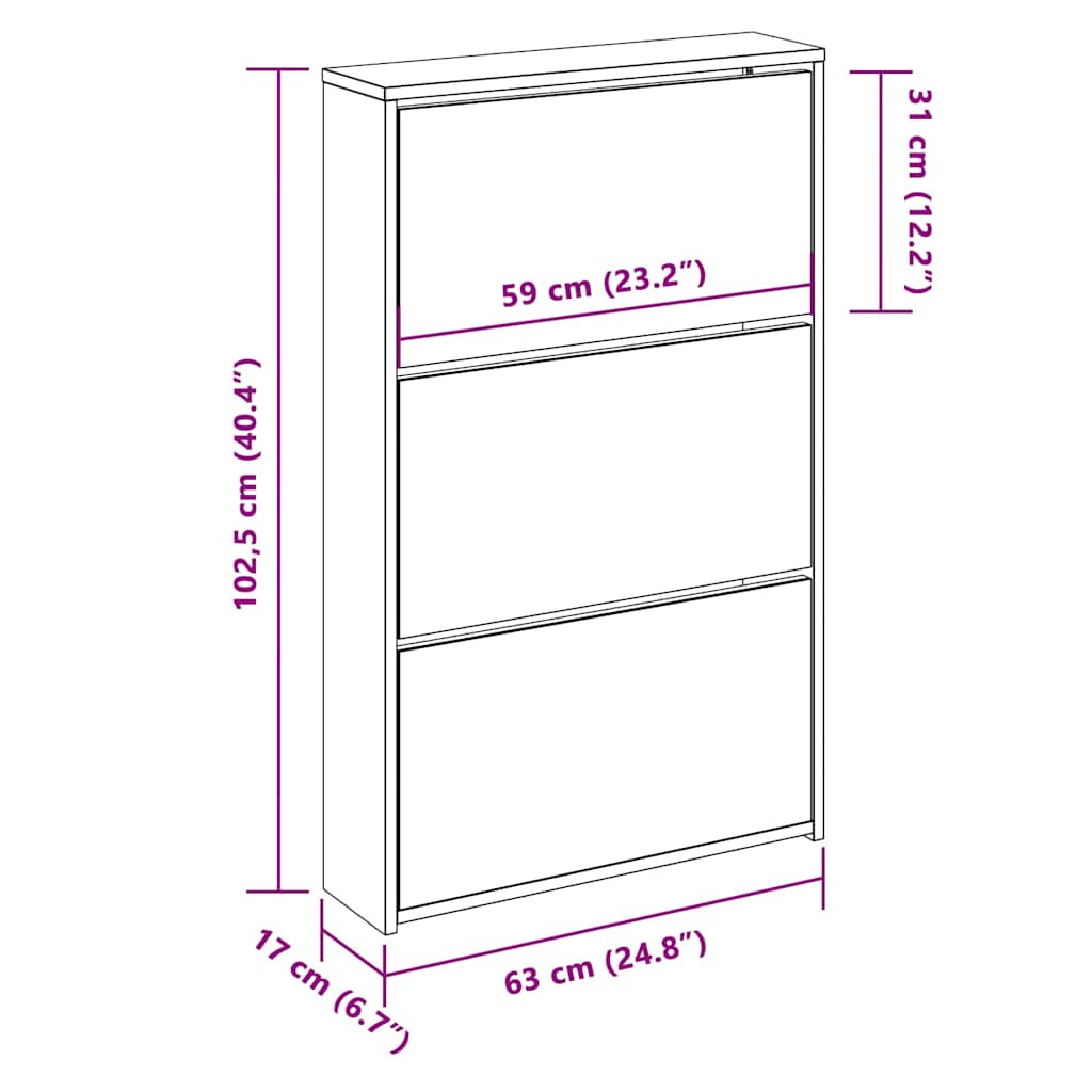 vidaXL Shoe Cabinet 3-Layer Mirror White 63x17x102.5 cm