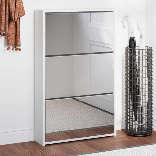 243048 vidaXL Shoe Cabinet 3-Layer Mirror White 63x17x102,5 cm