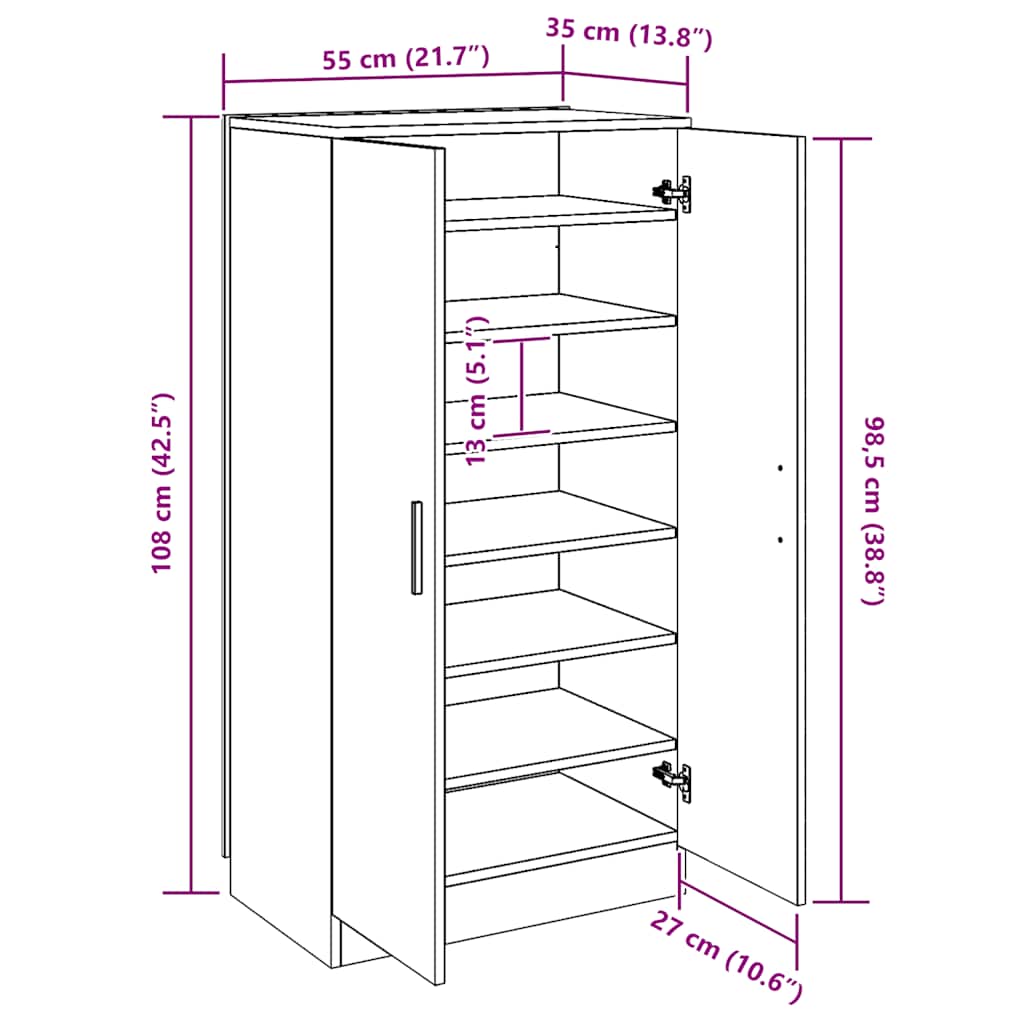 vidaXL Shoe Cabinet 7 Shelves Oak