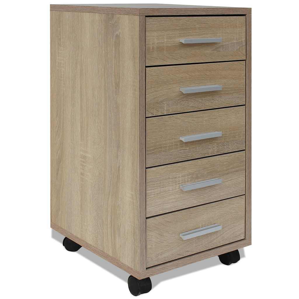 243063 vidaXL Office Drawer Unit with Castors 5 Drawers Oak