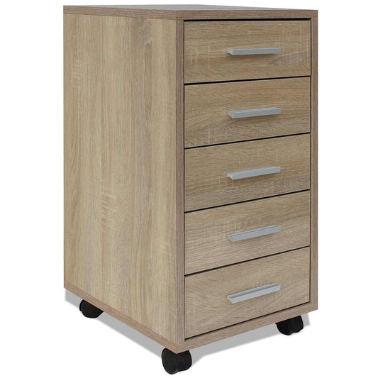 243063 vidaXL Office Drawer Unit with Castors 5 Drawers Oak
