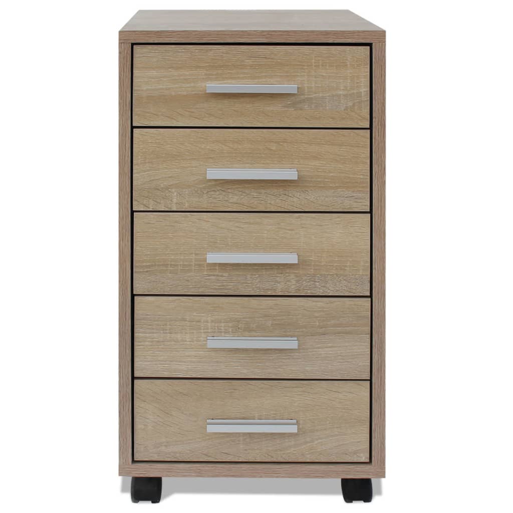 vidaXL Office Drawer Unit with Castors 5 Drawers Oak