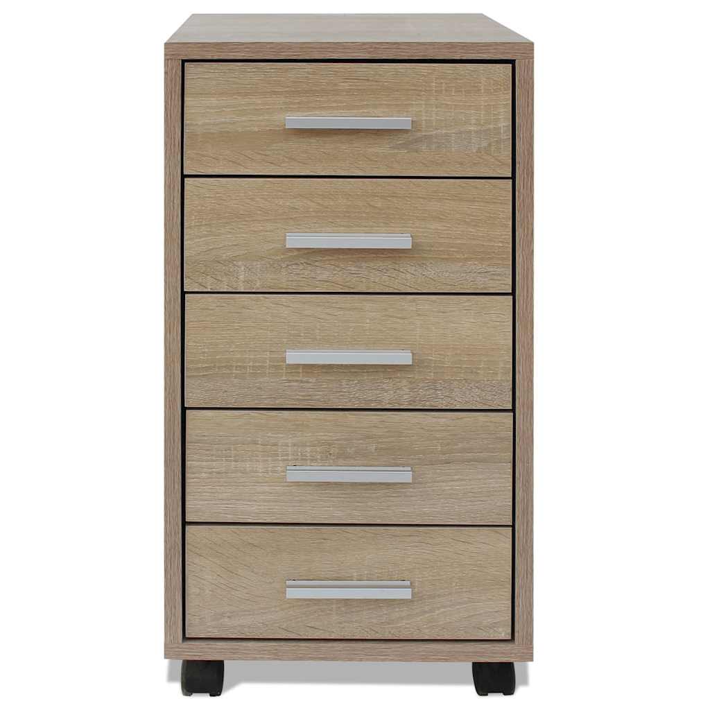 243063 vidaXL Office Drawer Unit with Castors 5 Drawers Oak