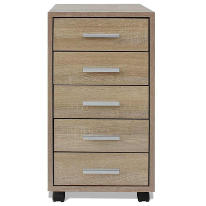 243063 vidaXL Office Drawer Unit with Castors 5 Drawers Oak