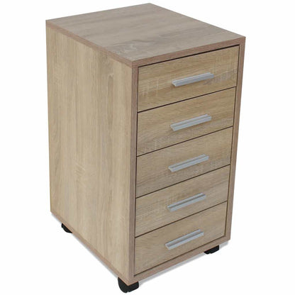 243063 vidaXL Office Drawer Unit with Castors 5 Drawers Oak