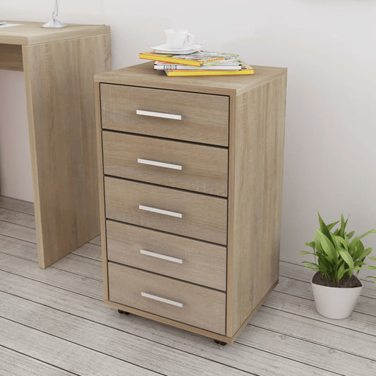 vidaXL Office Drawer Unit | Oak | Engineered wood, MDF, Aluminium | Medium