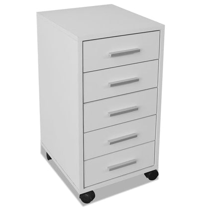 243064 vidaXL Office Drawer Unit with Castors 5 Drawers White