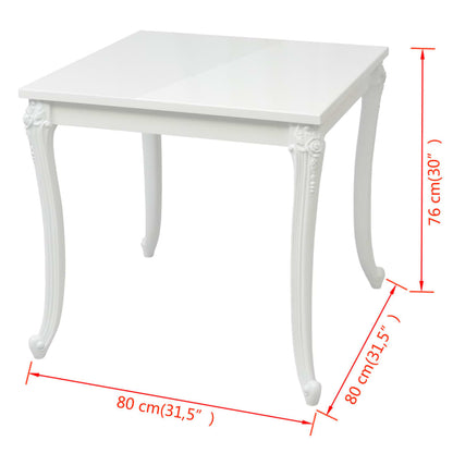 243382 vidaXL Dining Table 80x80x76 cm High Gloss White