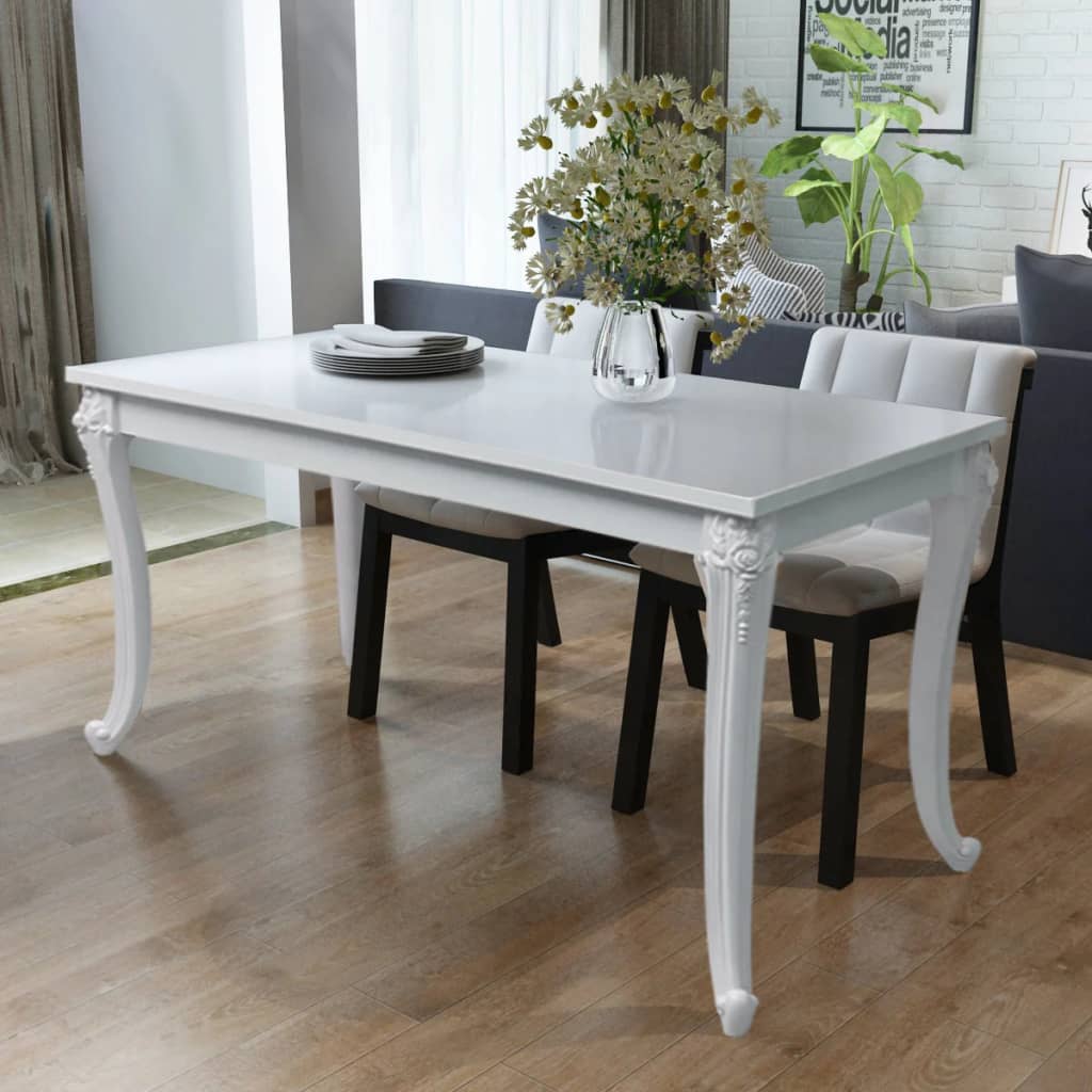 243383 vidaXL Dining Table 116x66x76 cm High Gloss White