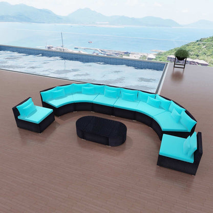 vidaXL Round Sofa Set 11 pcs Blue Poly Rattan
