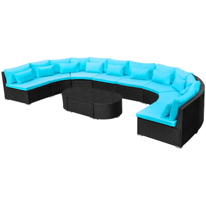 vidaXL Round Sofa Set 11 pcs Blue Poly Rattan