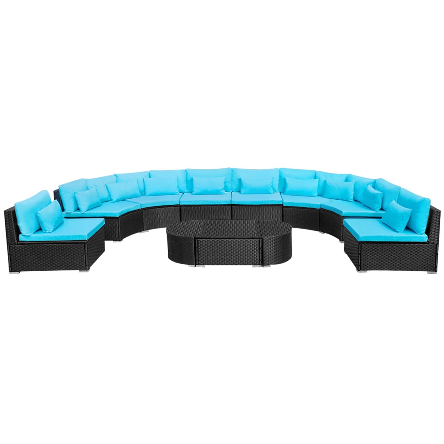 vidaXL Round Sofa Set 11 pcs Blue Poly Rattan