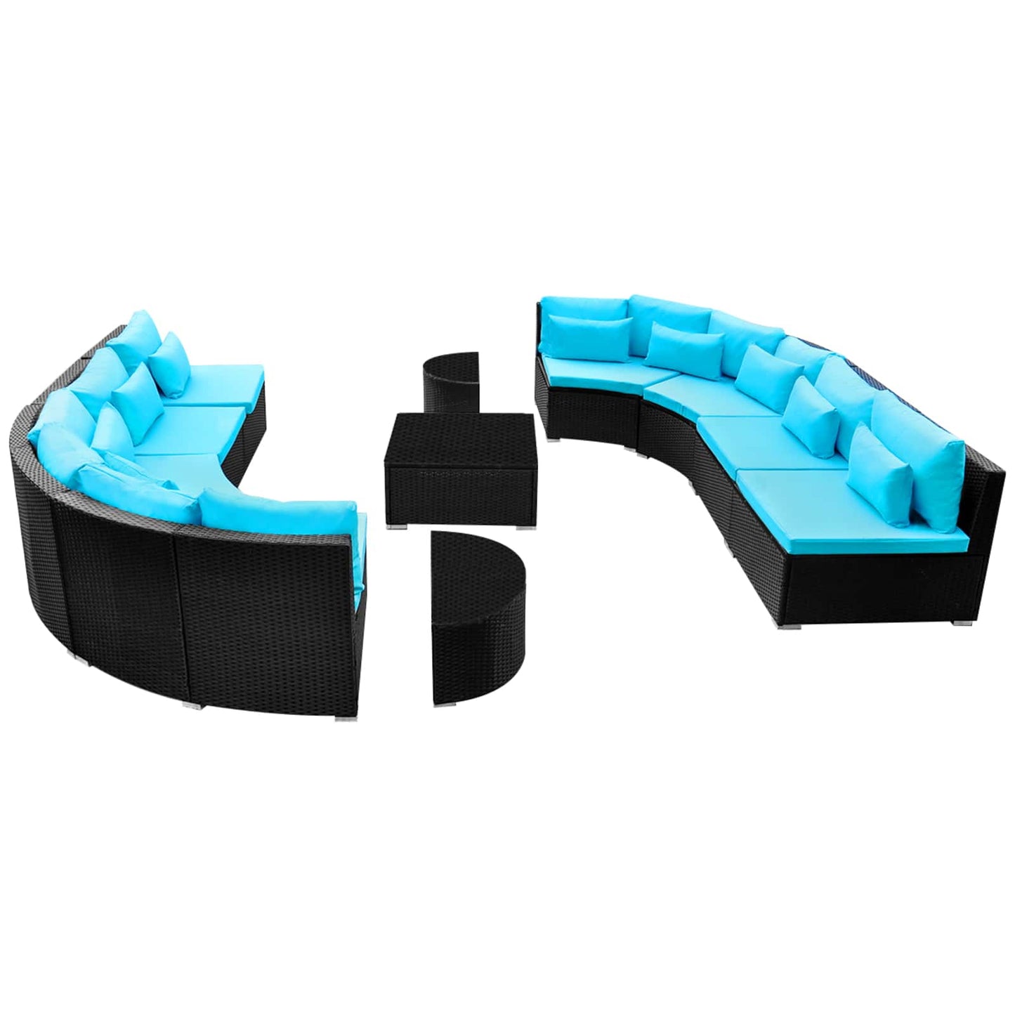 vidaXL Round Sofa Set 11 pcs Blue Poly Rattan