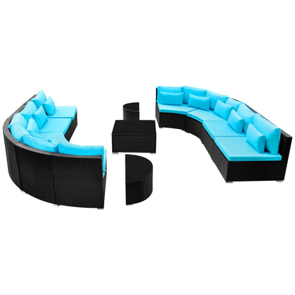 vidaXL Round Sofa Set 11 pcs Blue Poly Rattan