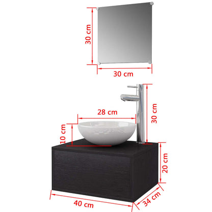 vidaXL Four Piece Bathroom Furniture Set with Basin with Tap Black