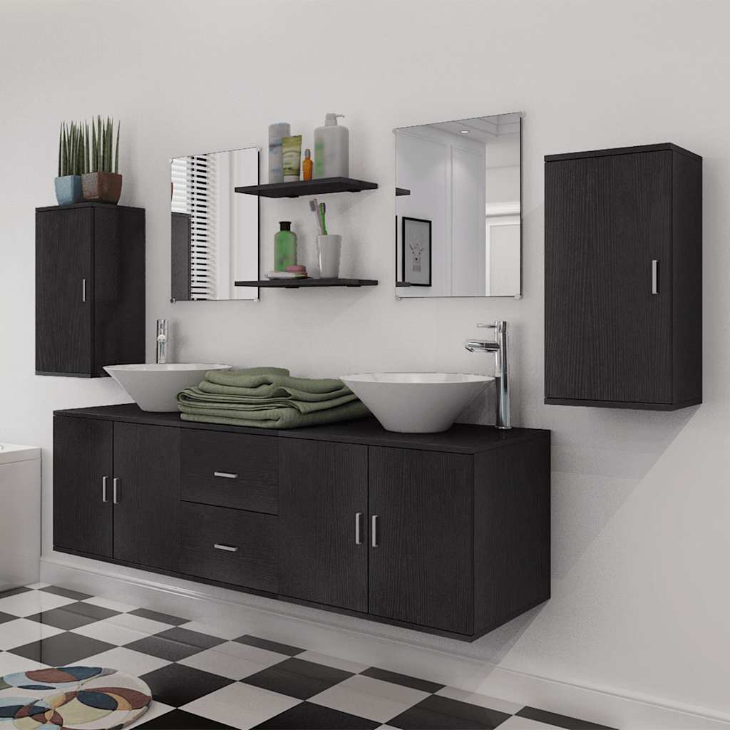 vidaXL 11 Piece Bathroom Furniture Set with Basin with Tap Black