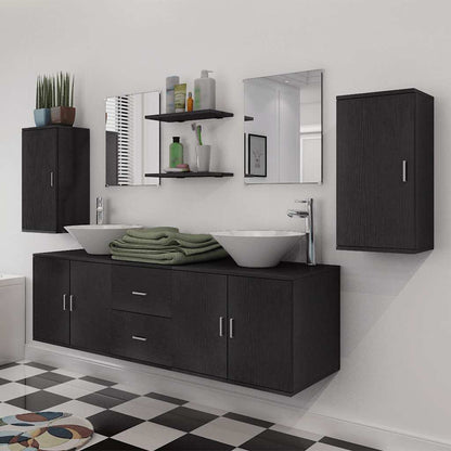 vidaXL 11 Piece Bathroom Furniture Set with Basin with Tap Black