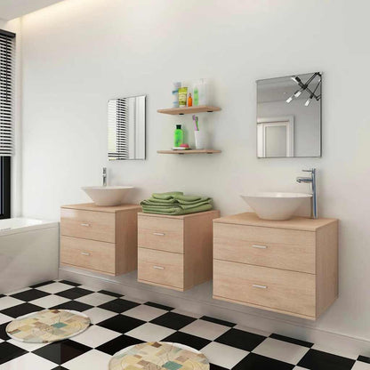 vidaXL Nine Piece Bathroom Furniture Set with Basin with Tap Beige