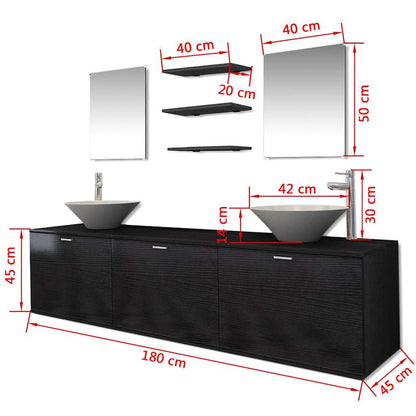 vidaXL Ten Piece Bathroom Furniture Set with Basin with Tap Black