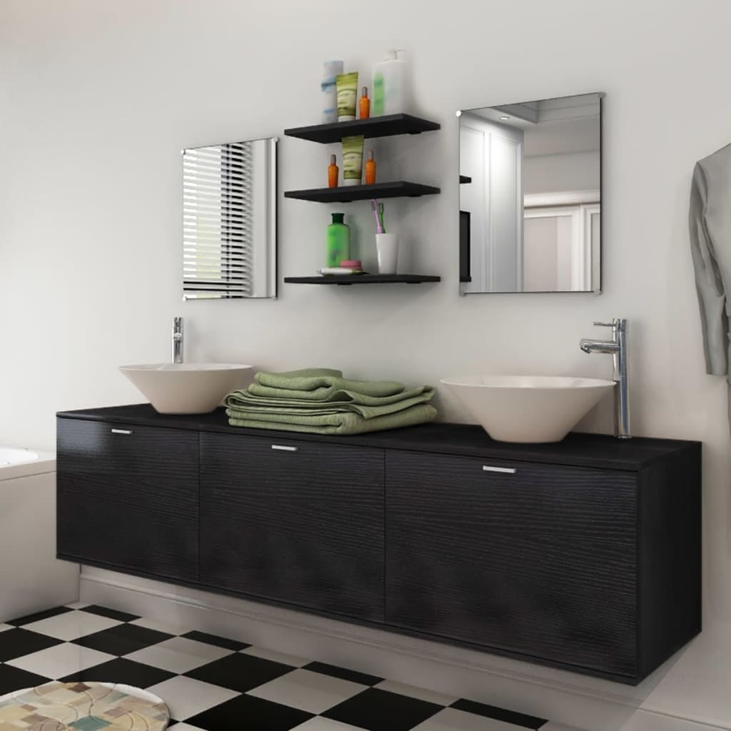vidaXL Ten Piece Bathroom Furniture Set with Basin with Tap Black