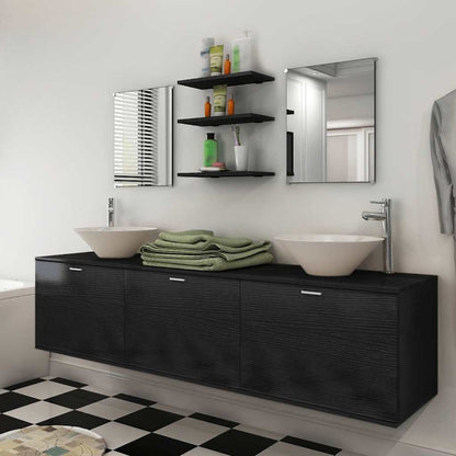 vidaXL Ten Piece Bathroom Furniture Set with Basin with Tap Black