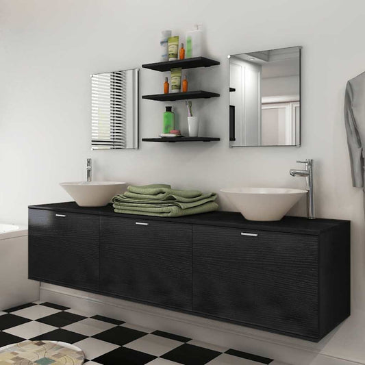vidaXL Ten Piece Bathroom Furniture Set with Basin with Tap Black