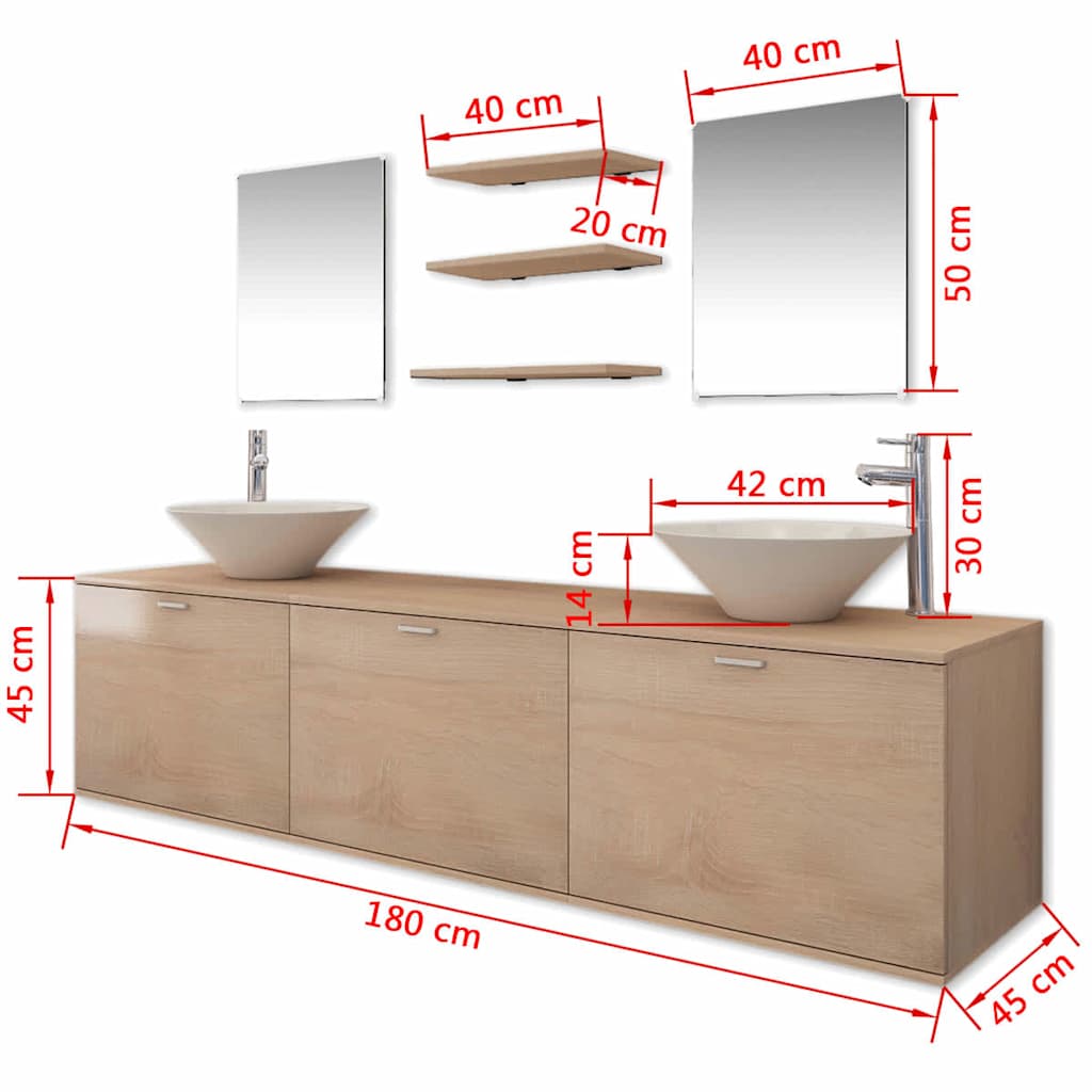 vidaXL Ten Piece Bathroom Furniture Set with Basin with Tap Beige