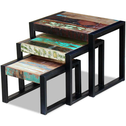 243279 vidaXL Three Piece Nesting Tables Solid Reclaimed Wood