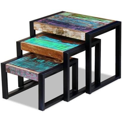 243279 vidaXL Three Piece Nesting Tables Solid Reclaimed Wood