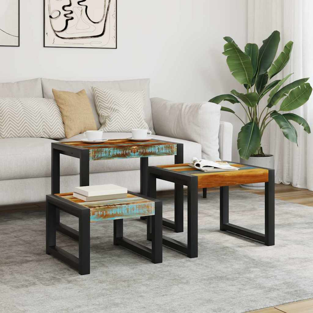 243279 vidaXL Three Piece Nesting Tables Solid Reclaimed Wood