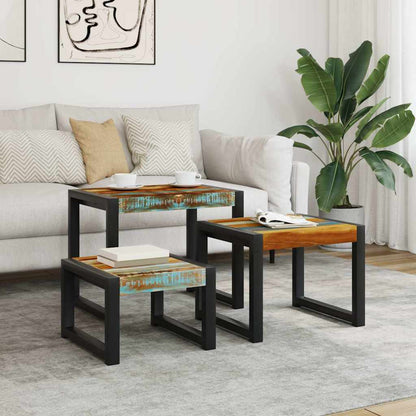 243279 vidaXL Three Piece Nesting Tables Solid Reclaimed Wood