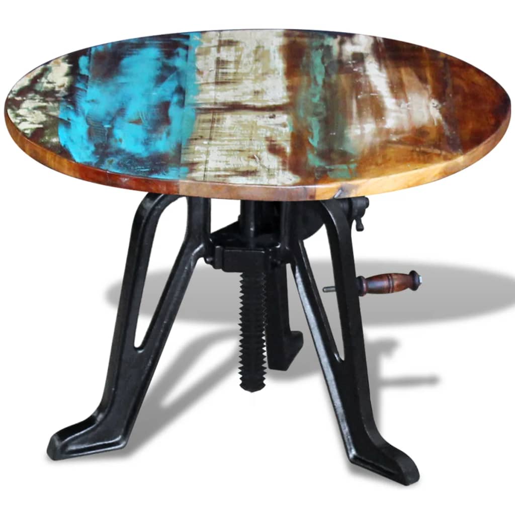 vidaXL Side Table Solid Reclaimed Wood Cast Iron 60x(42-63) cm