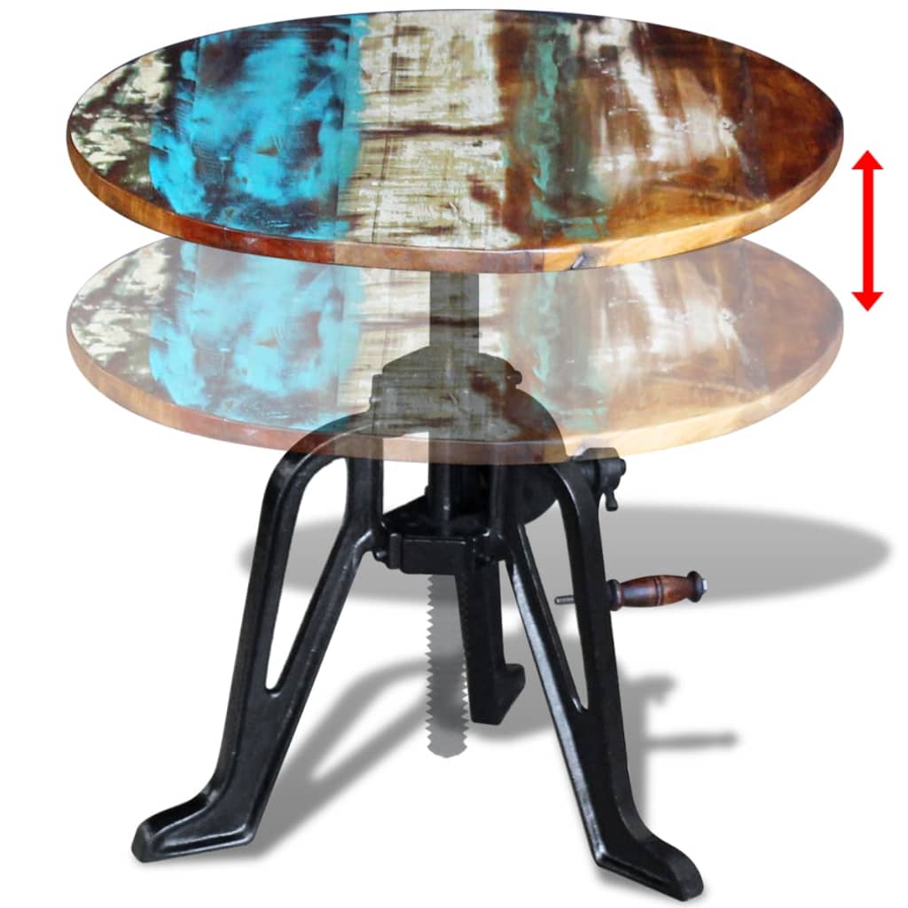 vidaXL Side Table Solid Reclaimed Wood Cast Iron 60x(42-63) cm