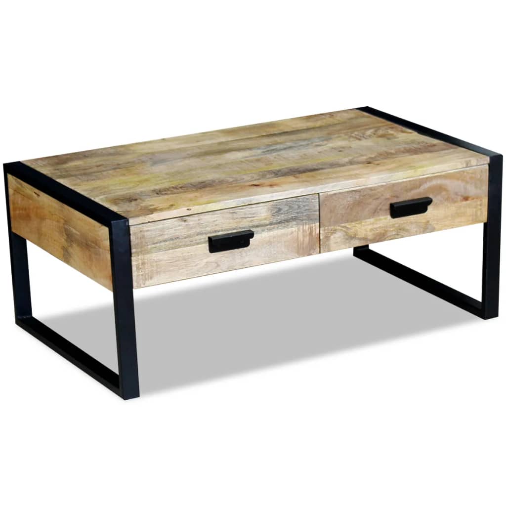 243297 vidaXL Coffee Table with 2 Drawers Solid Mango Wood 100x60x40 cm
