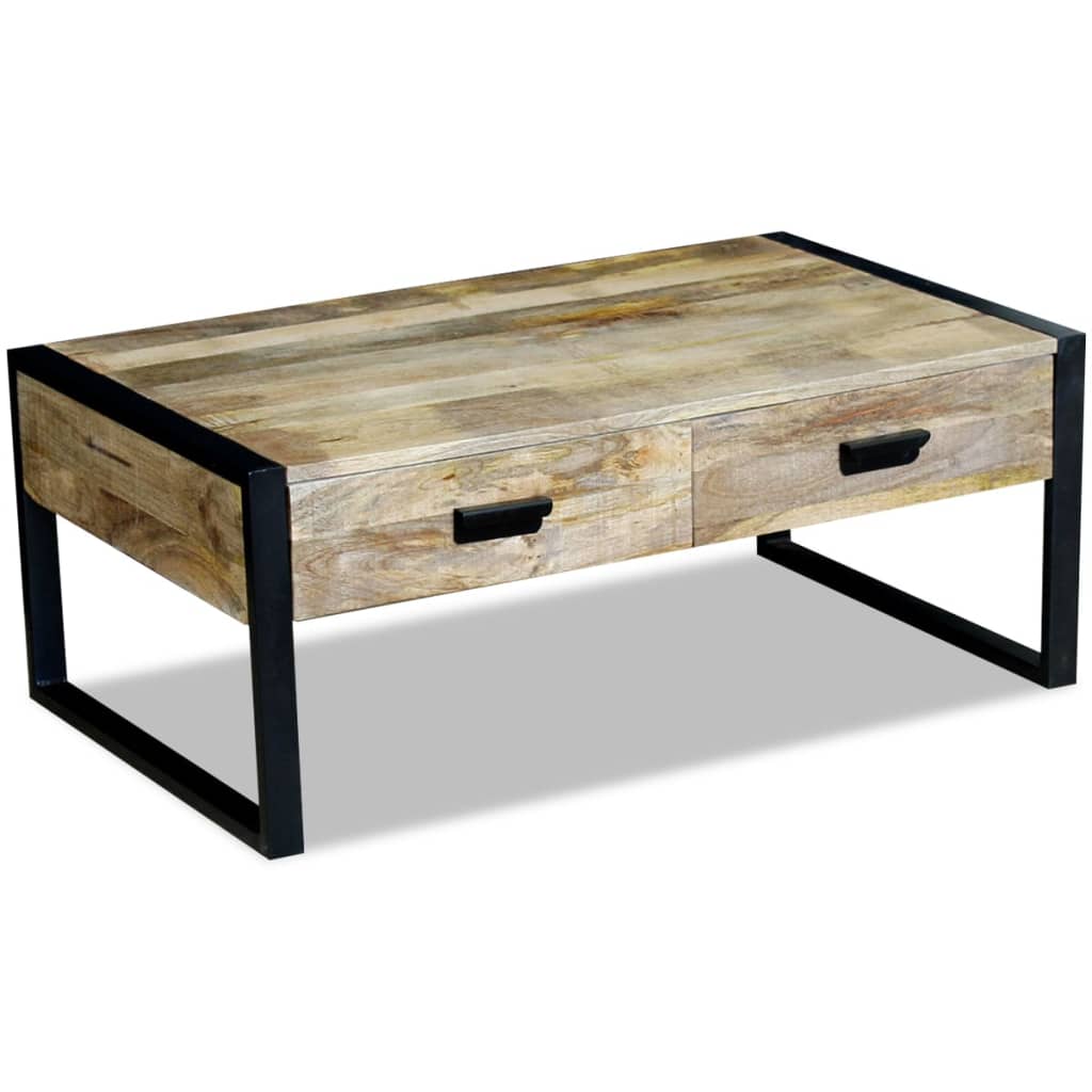 243297 vidaXL Coffee Table with 2 Drawers Solid Mango Wood 100x60x40 cm
