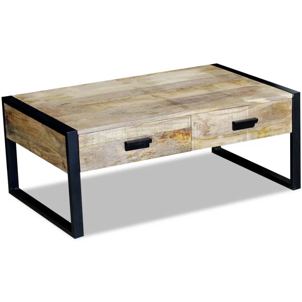 243297 vidaXL Coffee Table with 2 Drawers Solid Mango Wood 100x60x40 cm