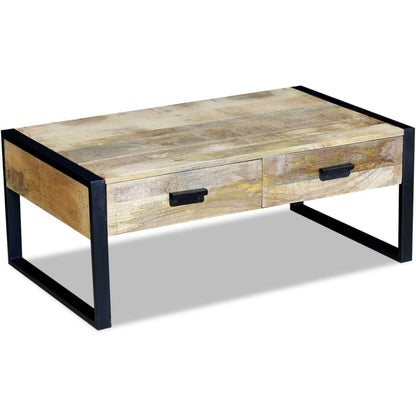 243297 vidaXL Coffee Table with 2 Drawers Solid Mango Wood 100x60x40 cm