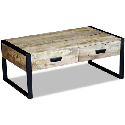 243297 vidaXL Coffee Table with 2 Drawers Solid Mango Wood 100x60x40 cm