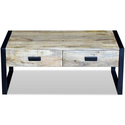 243297 vidaXL Coffee Table with 2 Drawers Solid Mango Wood 100x60x40 cm