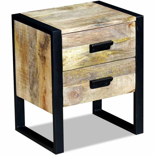 243298 vidaXL Side Table with 2 Drawers Solid Mango Wood 43x33x51 cm
