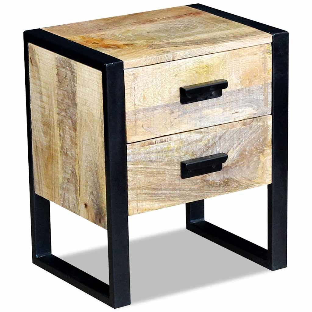 243298 vidaXL Side Table with 2 Drawers Solid Mango Wood 43x33x51 cm