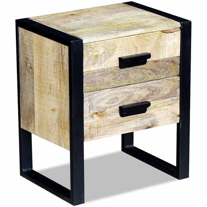 243298 vidaXL Side Table with 2 Drawers Solid Mango Wood 43x33x51 cm