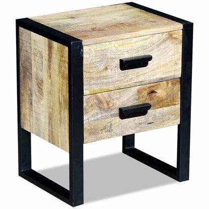 243298 vidaXL Side Table with 2 Drawers Solid Mango Wood 43x33x51 cm