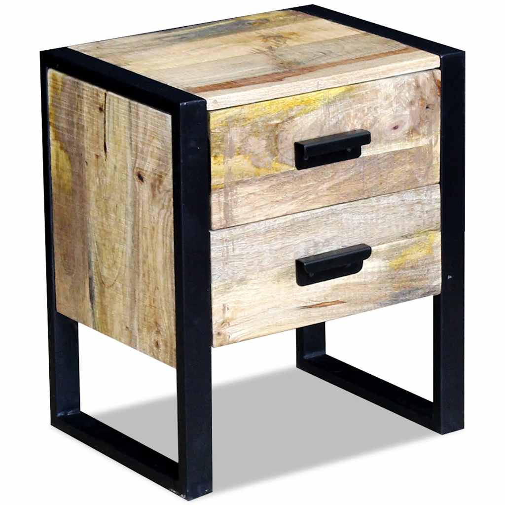243298 vidaXL Side Table with 2 Drawers Solid Mango Wood 43x33x51 cm