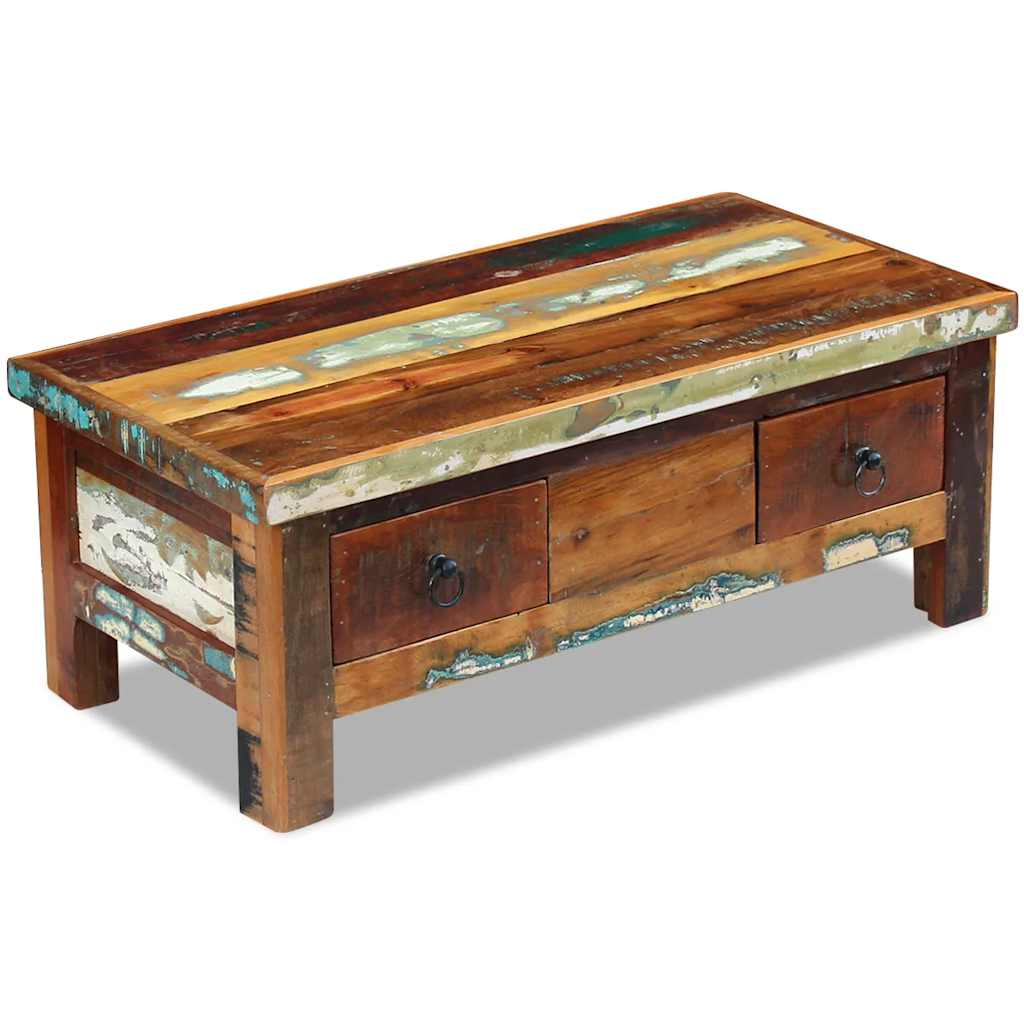 243321 vidaXL Coffee Table Drawers Solid Reclaimed Wood 90x45x35 cm