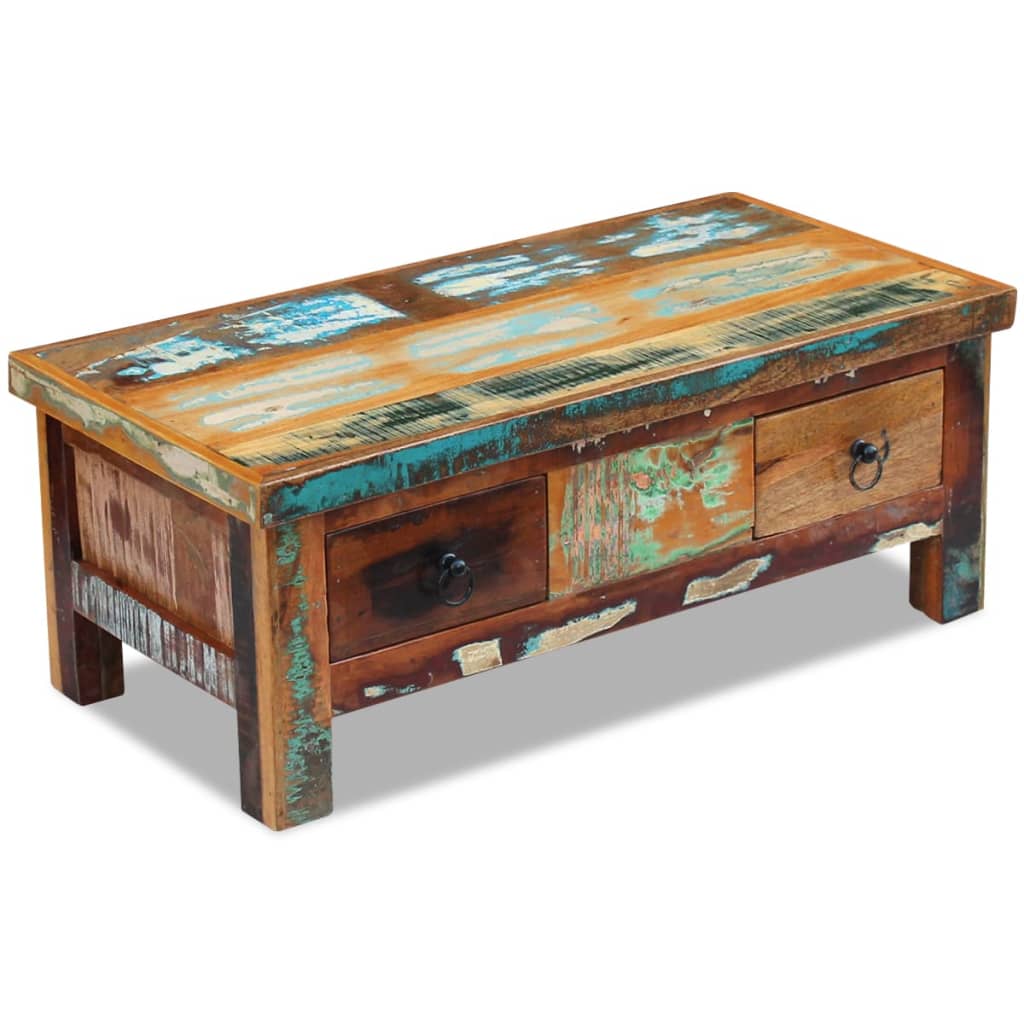 vidaXL Coffee Table Drawers Solid Reclaimed Wood 90x45x35 cm
