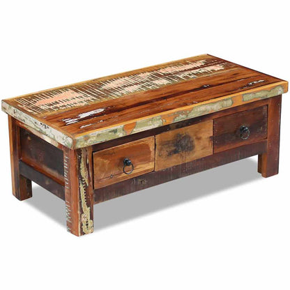 243321 vidaXL Coffee Table Drawers Solid Reclaimed Wood 90x45x35 cm