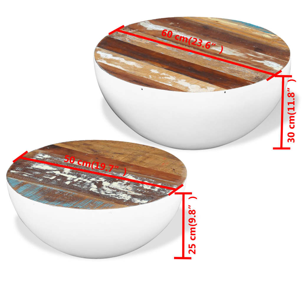 243351 vidaXL Two Piece Bowl Shaped Coffee Table Set Solid Reclaimed Wood