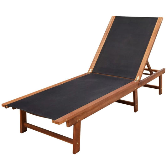 vidaXL Sun Lounger | Dark wood, Black | Acacia wood and textilene | Full