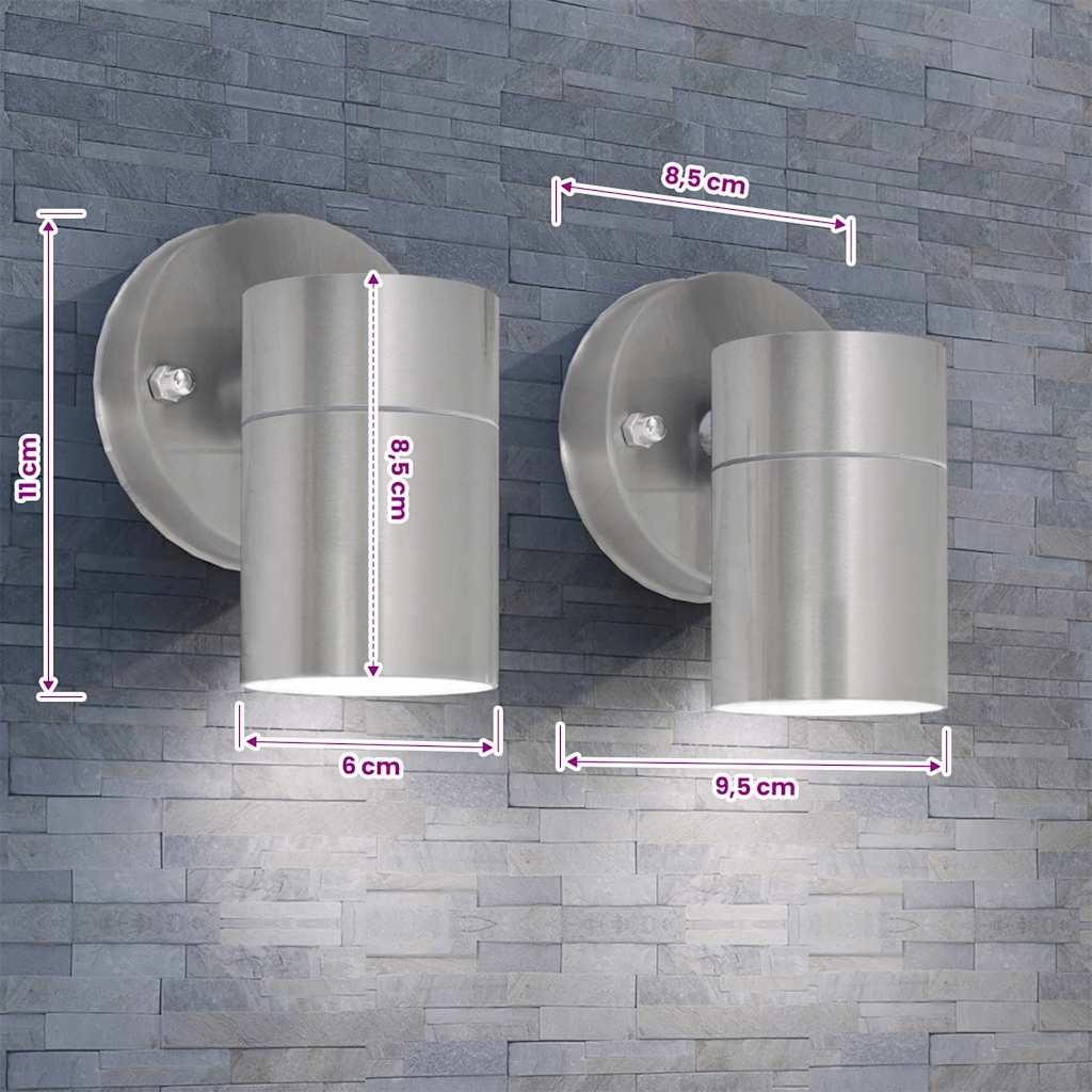42414 vidaXL Outdoor LED Wall Lights 2 pcs Stainless Steel Downwards